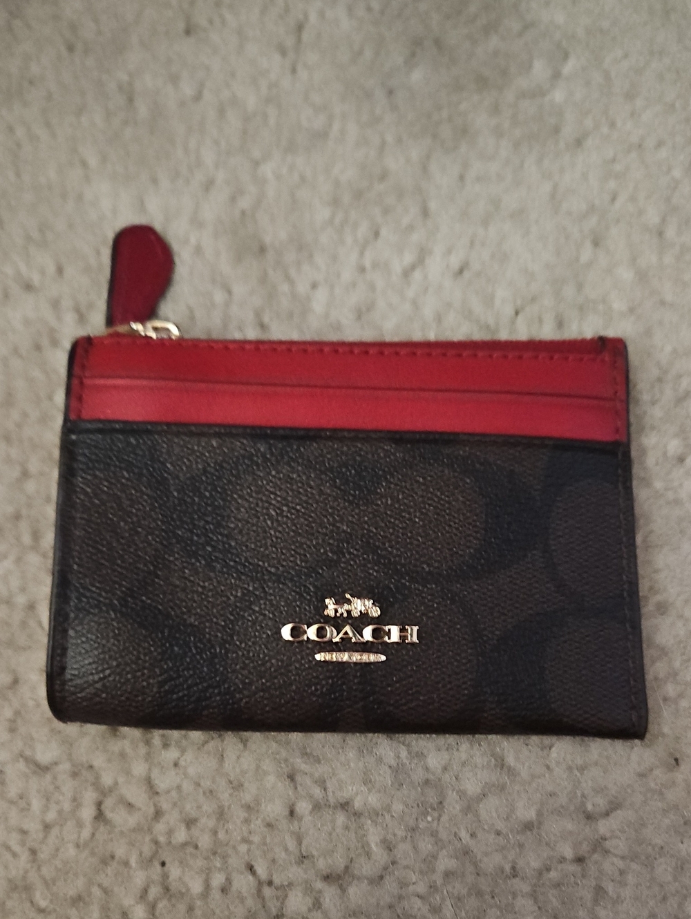 COACH Women's Small Card Case Wallet in Brown and Red